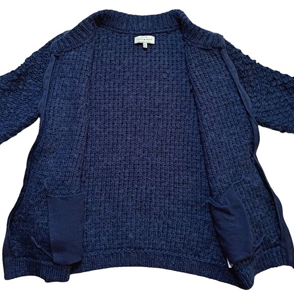 Lucky Brand Women’s M Chunky Knit Wool Alpaca Zip Cardigan Sweater Navy Blue - Picture 8 of 13